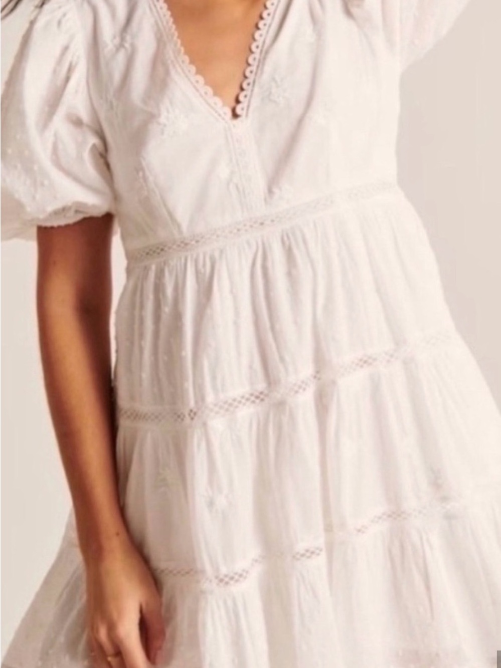 Abercrombie & Fitch White Tiered Eyelet Mini Dress